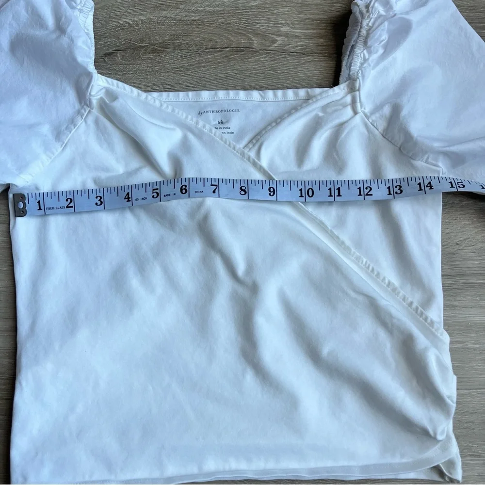 Anthropologie Wrap Top‎ Womens XS White Puff Sleeve Shirt